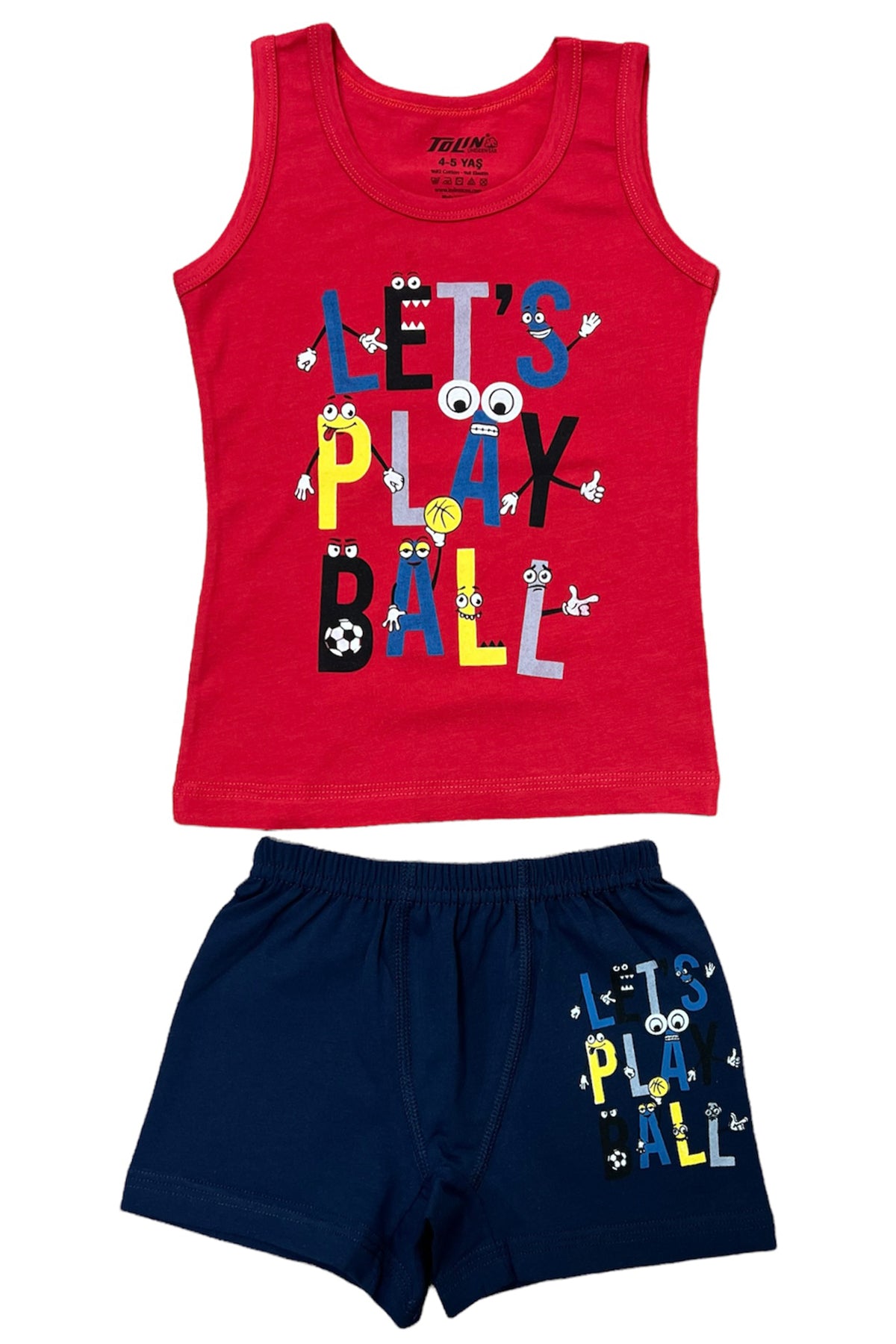 طقم ولادي شيال+شورط مطبع صورة - 830-10 - أحمر