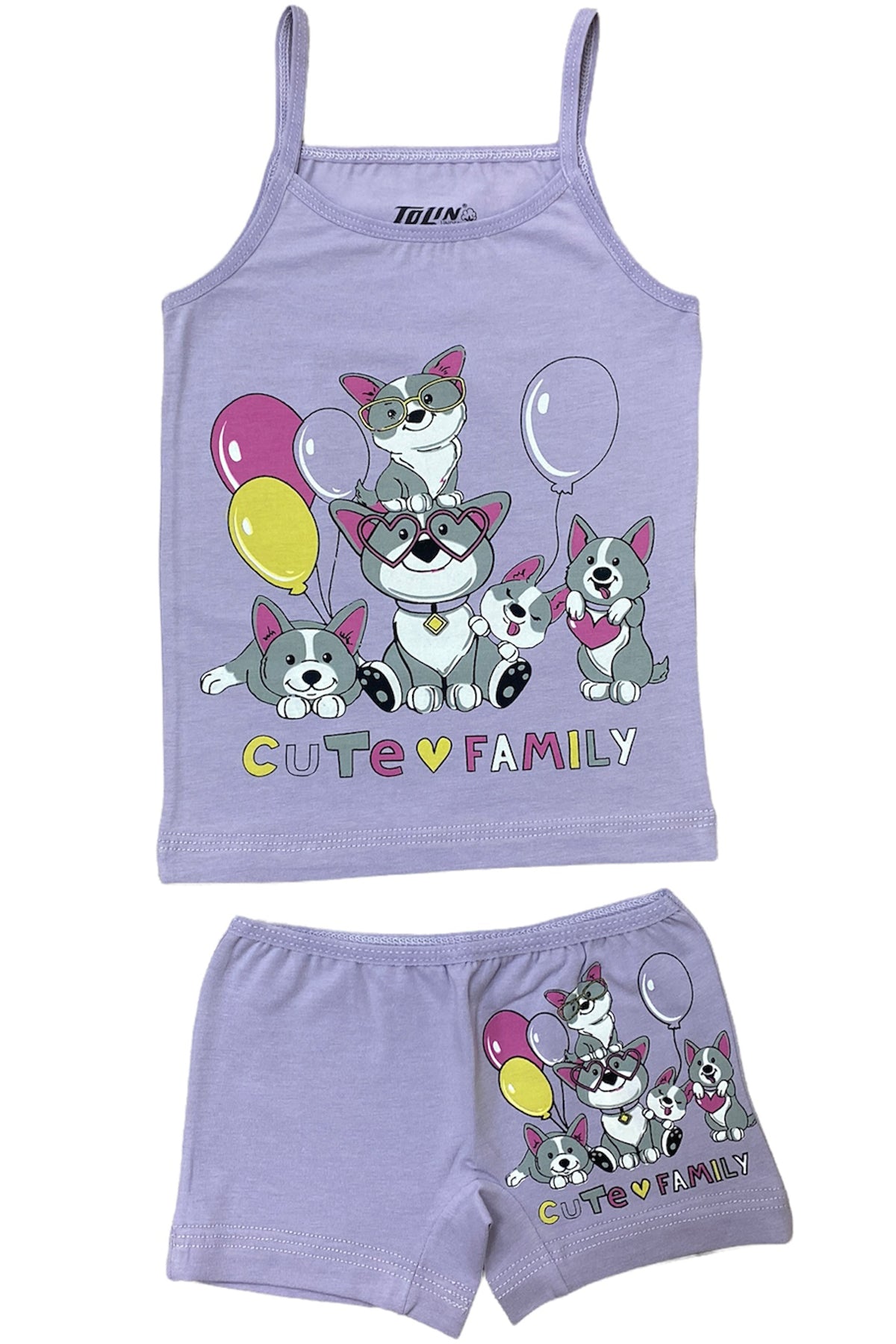 طقم بناتي بروتيل+شرعي مطبع صورة - 840-35 - موف